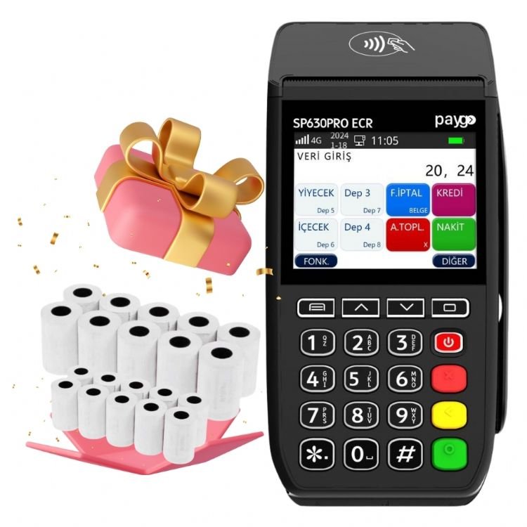 Paygo Sp630 Pro ECR 4G Yeni Nesil Yazarkasa Pos Mobil 20 Rulo Hediye