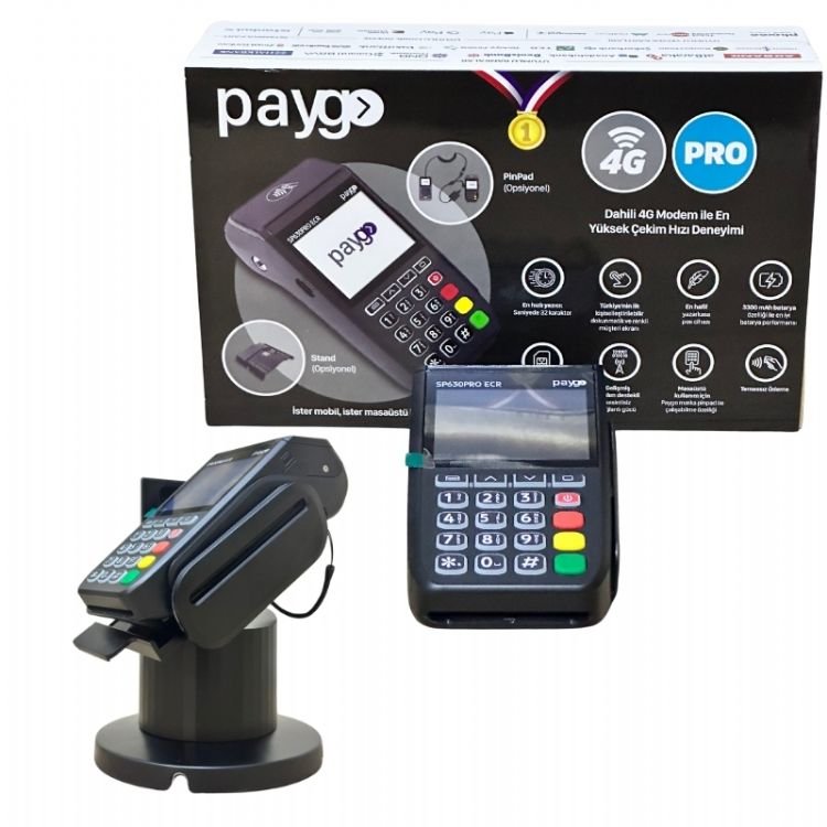 Paygo Sp630 Pro ECR 4G Yeni Nesil Yazarkasa Pos Mobil 20 Rulo Hediye